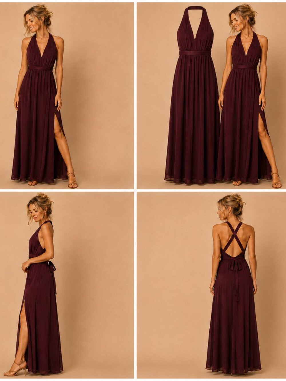 White Vera Wang Wine Halter Maxi Dress Cutout Back 6 Wedding Formal Gala Bridal